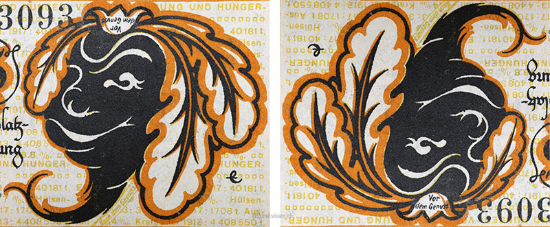 Das Rübengesicht, gezeichnet als ambige Figur von Fritz Eich. Ein anderer Gesichtsausdruck ergibt sich, wenn man die Grafik auf den Kopf stellt. Ob dieser Effekt gelungen ist, liegt - im wahrsten Sinne - im Auge des Betrachters.