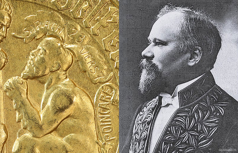 Reymond Poincaré als Teufel und zugleich als Rübe, rechts ein original Portrait (Quelle rechtes Bild: Wikipedia)