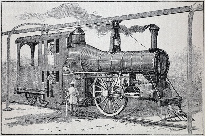 Boynton Bicycle Railroad, Lok "The Flying Billboard": Nur gut 1,2m breit und zweistöckig, der Lokführer hatte oben Platz, der Heizer unten.