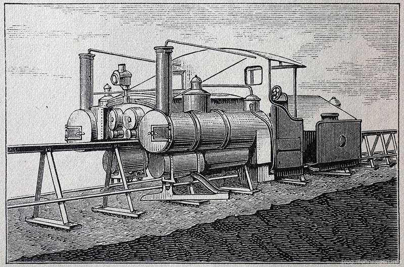 Lartigue-Einschienenbahn, Lartigues Lok Nr. 1, auch der Tender hatte eine Antriebsfunktion.