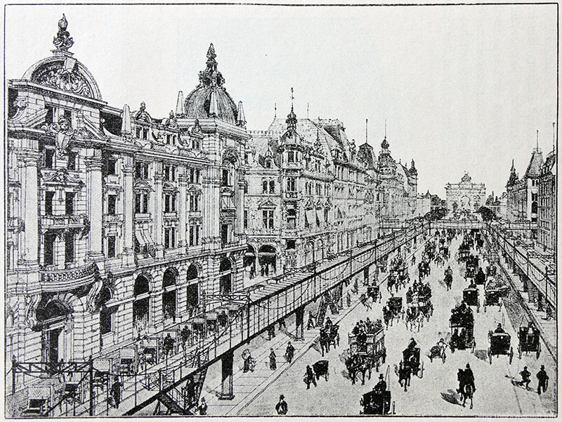 Stufenbahn, System Rettig, Die Stufenbahn als Hochbahn in der Großstadt.